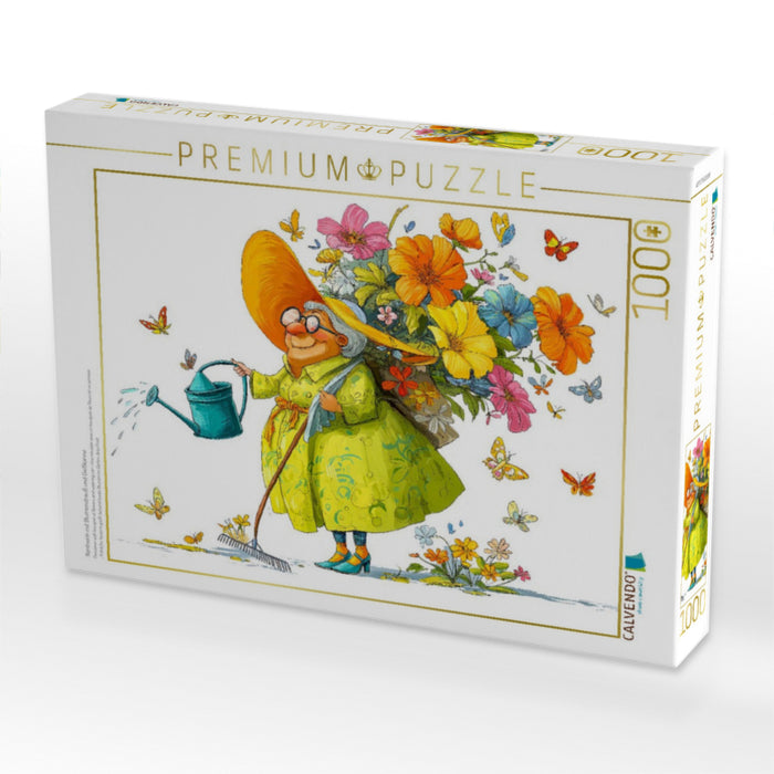 Rentnerin mit Blumenstrauß und Gießkanne - CALVENDO Foto-Puzzle'