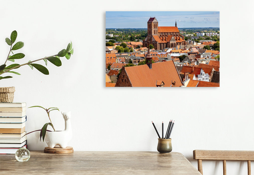 Premium Textil-Leinwand Blick von der Aussichtsplattform von St. Georgen über die Altstadt nach St. Nikolai