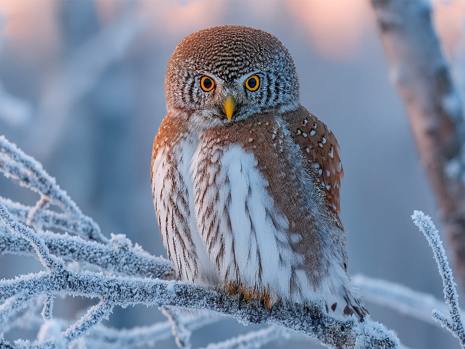 Perlkauz – kleine Eule im eisigen Winter - CALVENDO Foto-Puzzle'