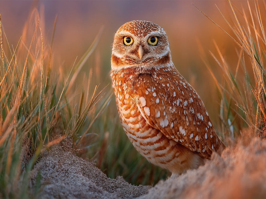 Neugieriger Höhlenkauz im hohen Gras - CALVENDO Foto-Puzzle'
