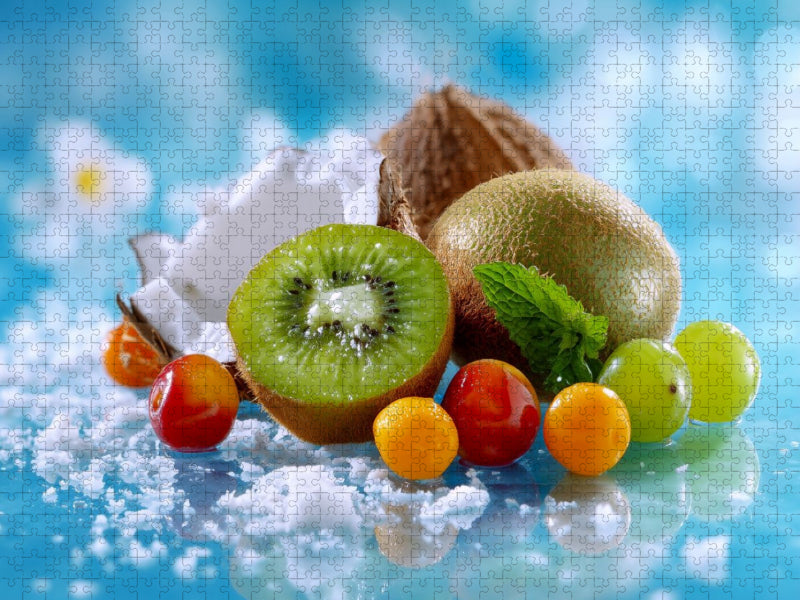 Stillleben mit Kiwis und Kokosnuss - CALVENDO Foto-Puzzle'