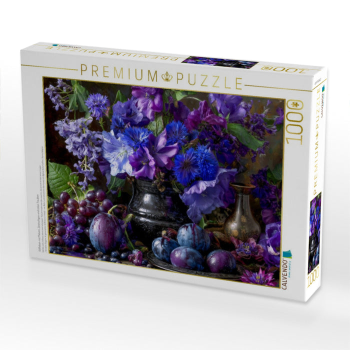 Stillleben mit Malven, Zwetschgen und roten Trauben - CALVENDO Foto-Puzzle'
