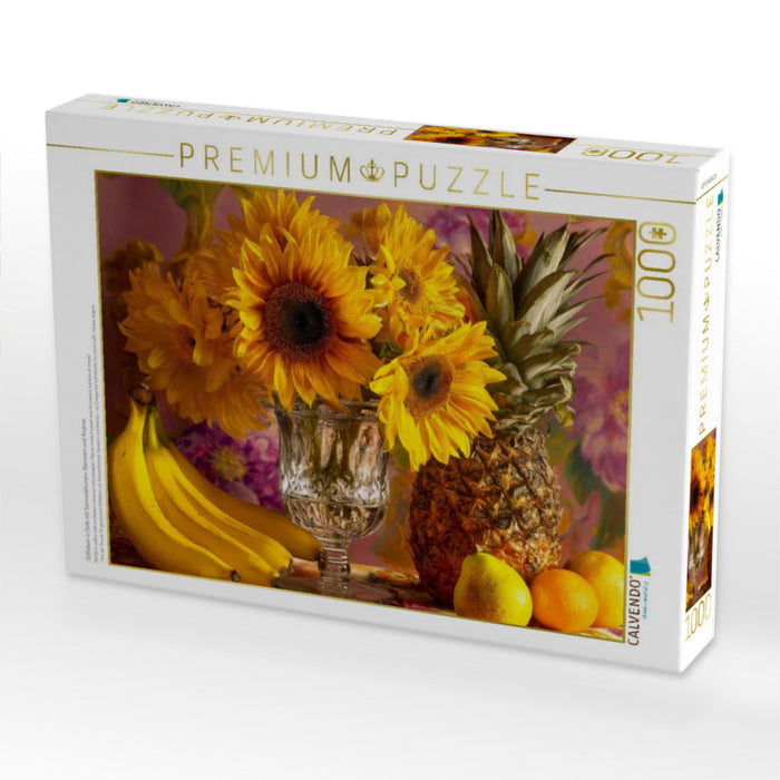 Stillleben in Gelb mit Sonnenblumen, Bananen und Ananas - CALVENDO Foto-Puzzle'