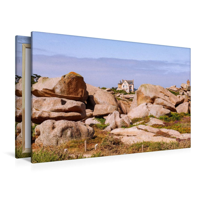 Premium Textil-Leinwand Rosa Granitfelsen am Zöllnerpfad – einzigartiges Küstenbild der Bretagne