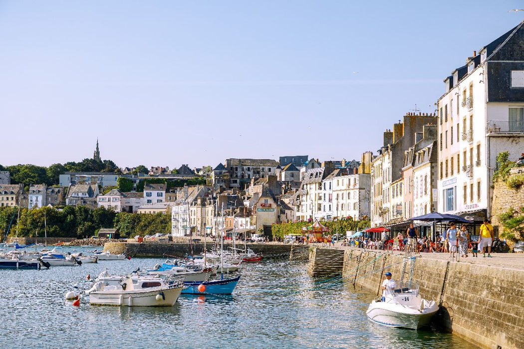 Premium Textil-Leinwand Hafen Grand Port in Douarnenez mit Booten