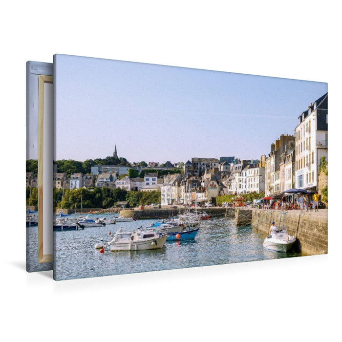 Premium Textil-Leinwand Hafen Grand Port in Douarnenez mit Booten