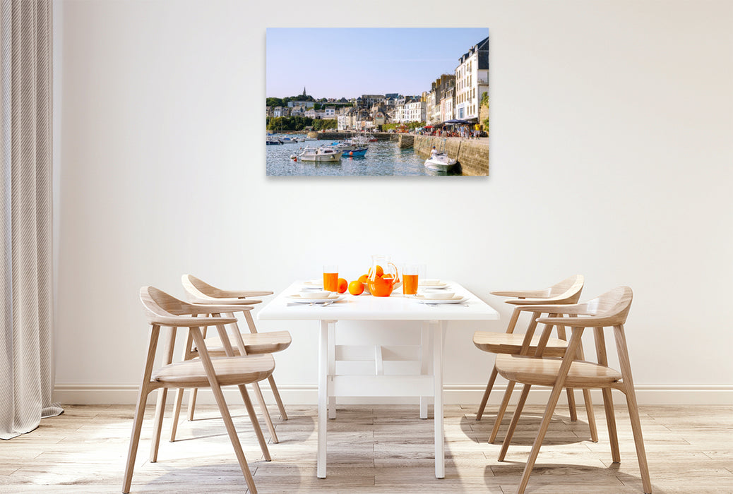 Premium Textil-Leinwand Hafen Grand Port in Douarnenez mit Booten