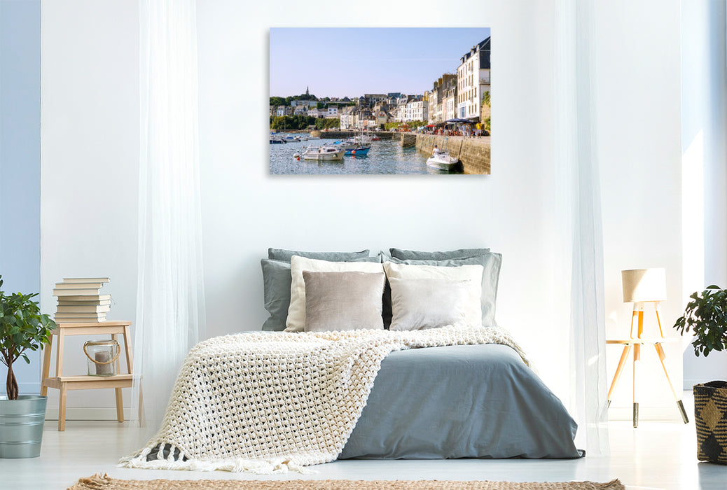 Premium Textil-Leinwand Hafen Grand Port in Douarnenez mit Booten