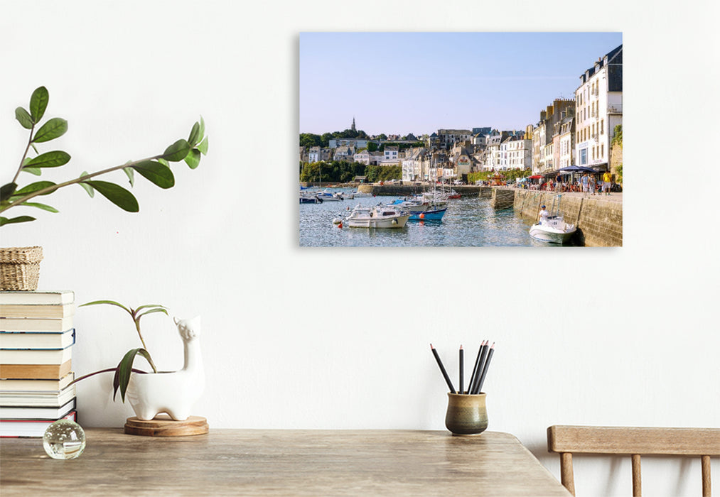 Premium Textil-Leinwand Hafen Grand Port in Douarnenez mit Booten