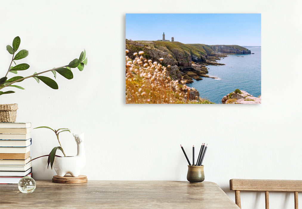 Premium Textil-Leinwand Cap Frehel mit Leuchtturm an der Cote d’Emeraude