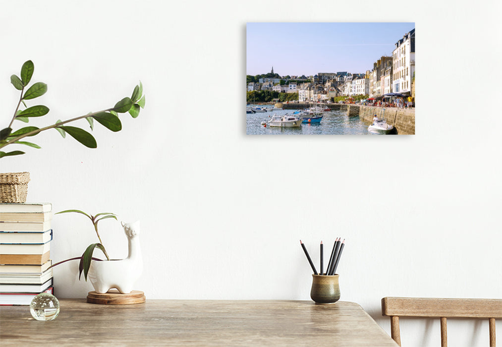 Premium Textil-Leinwand Hafen Grand Port in Douarnenez mit Booten