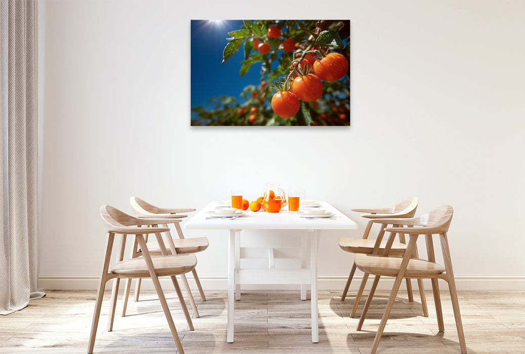 Premium Textil-Leinwand Reife Tomaten leuchten im Sonnenschein des Gartens