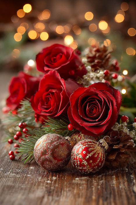 Premium Textil-Leinwand Festliche Rosen zu Weihnachten