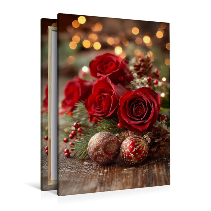 Premium Textil-Leinwand Festliche Rosen zu Weihnachten