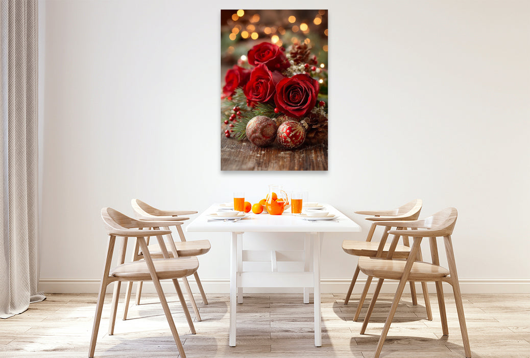 Premium Textil-Leinwand Festliche Rosen zu Weihnachten