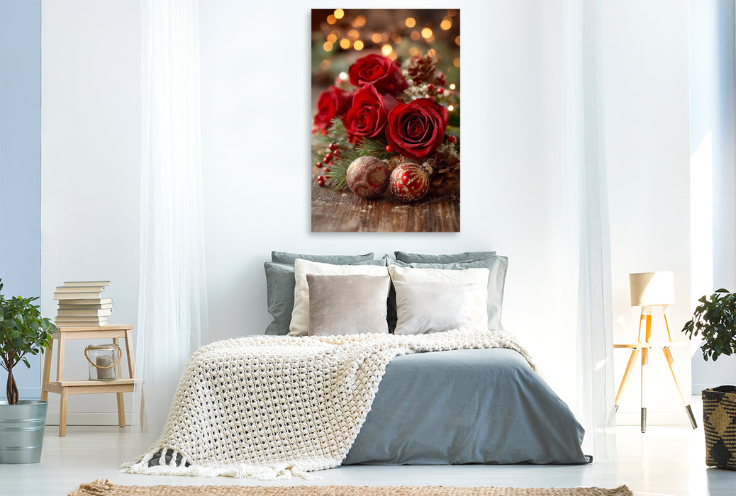 Premium Textil-Leinwand Festliche Rosen zu Weihnachten
