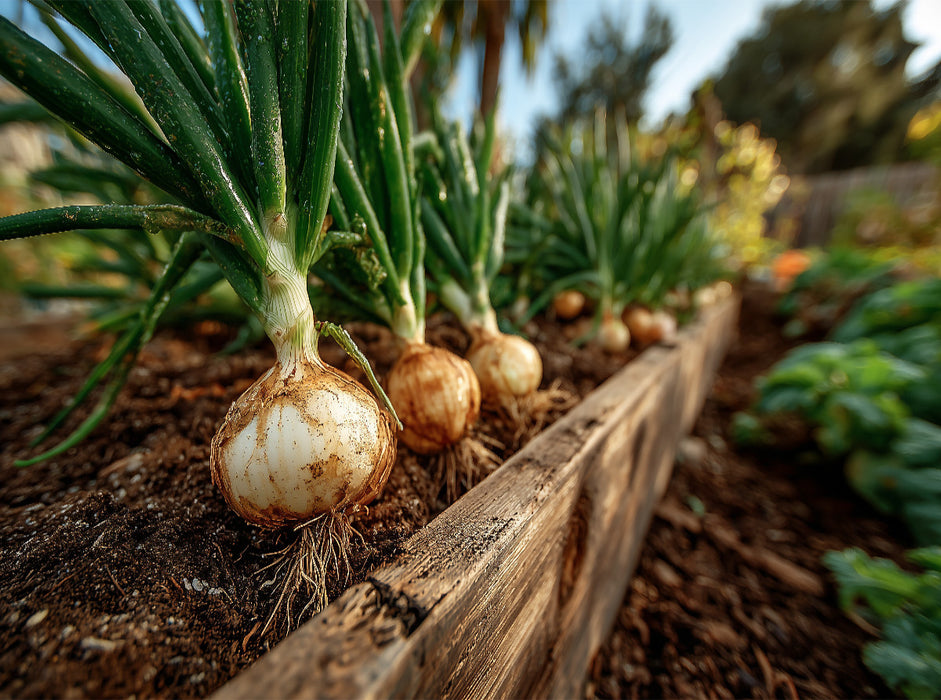 Frische Zwiebeln wachsen im Gartenbeet - CALVENDO Foto-Puzzle'