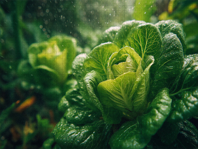 Frischer Kopfsalat im Garten wächst im satten Grün - CALVENDO Foto-Puzzle'