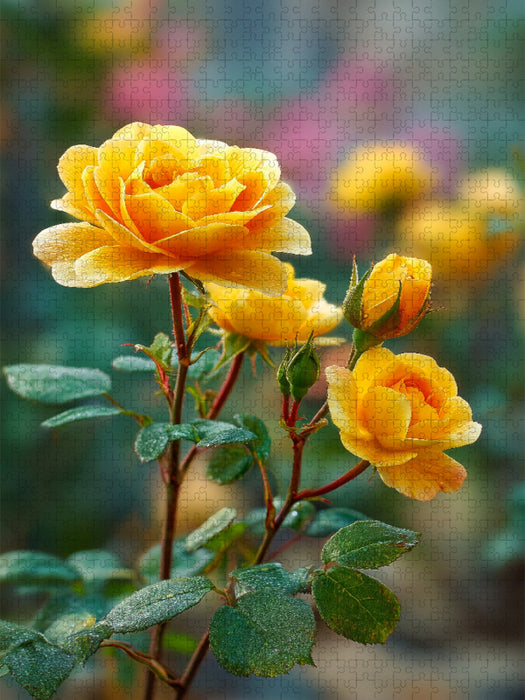 Gelbe Rosen blühend im Frühlingsgarten - CALVENDO Foto-Puzzle'