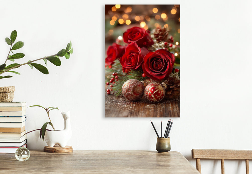 Premium Textil-Leinwand Festliche Rosen zu Weihnachten