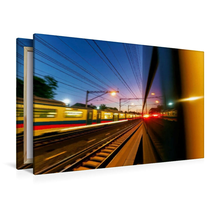 Premium Textil-Leinwand Mit voller Energie auf Schiene, Innovation, die rollt.