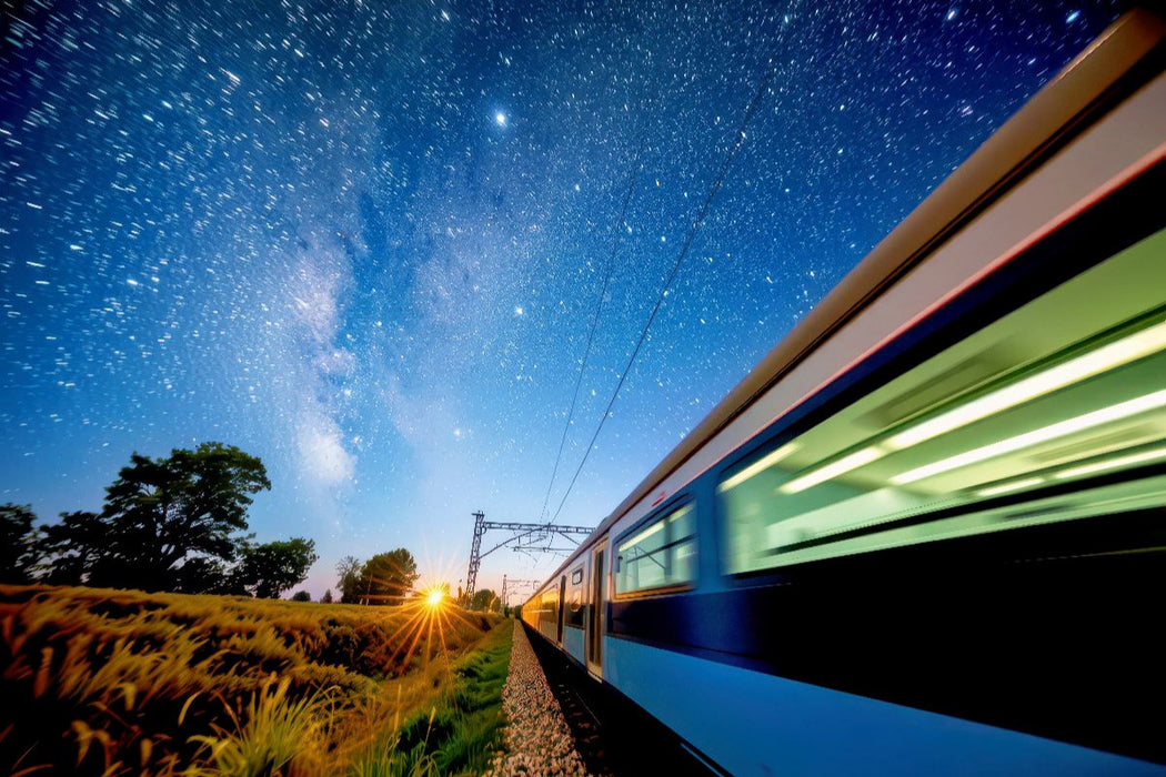 Premium Textil-Leinwand Züge in Bewegung, grün gedacht, stark gemacht.