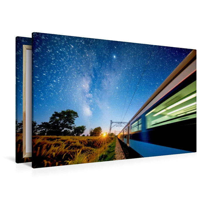 Premium Textil-Leinwand Züge in Bewegung, grün gedacht, stark gemacht.