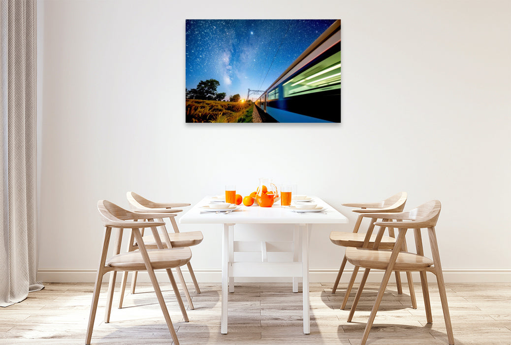 Premium Textil-Leinwand Züge in Bewegung, grün gedacht, stark gemacht.