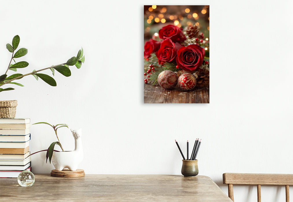 Premium Textil-Leinwand Festliche Rosen zu Weihnachten