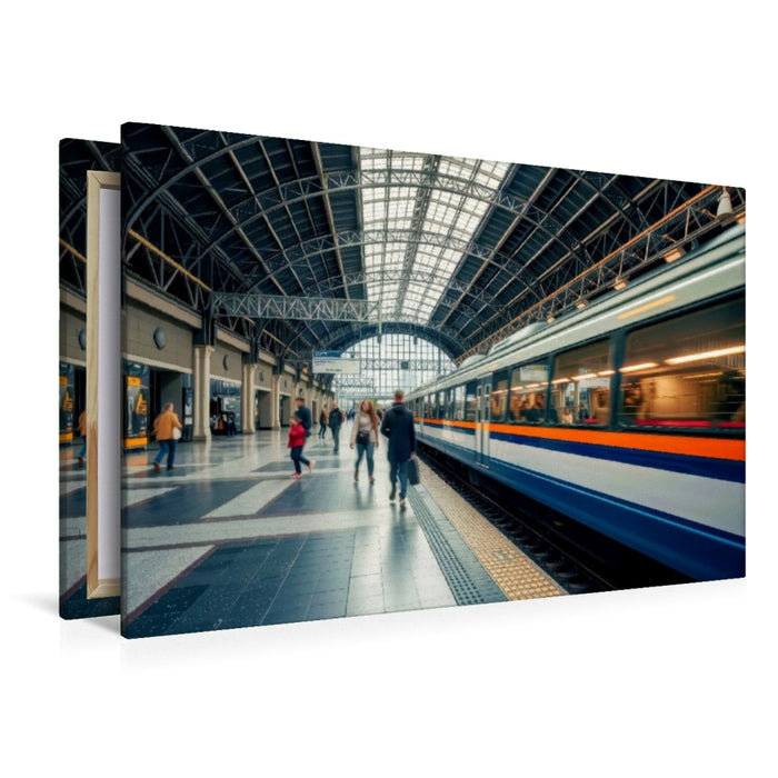Premium Textil-Leinwand Immer in Fahrt, Züge in Bewegung.