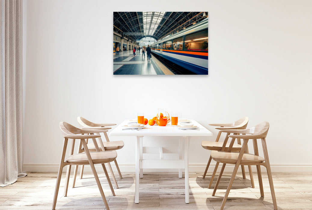 Premium Textil-Leinwand Immer in Fahrt, Züge in Bewegung.