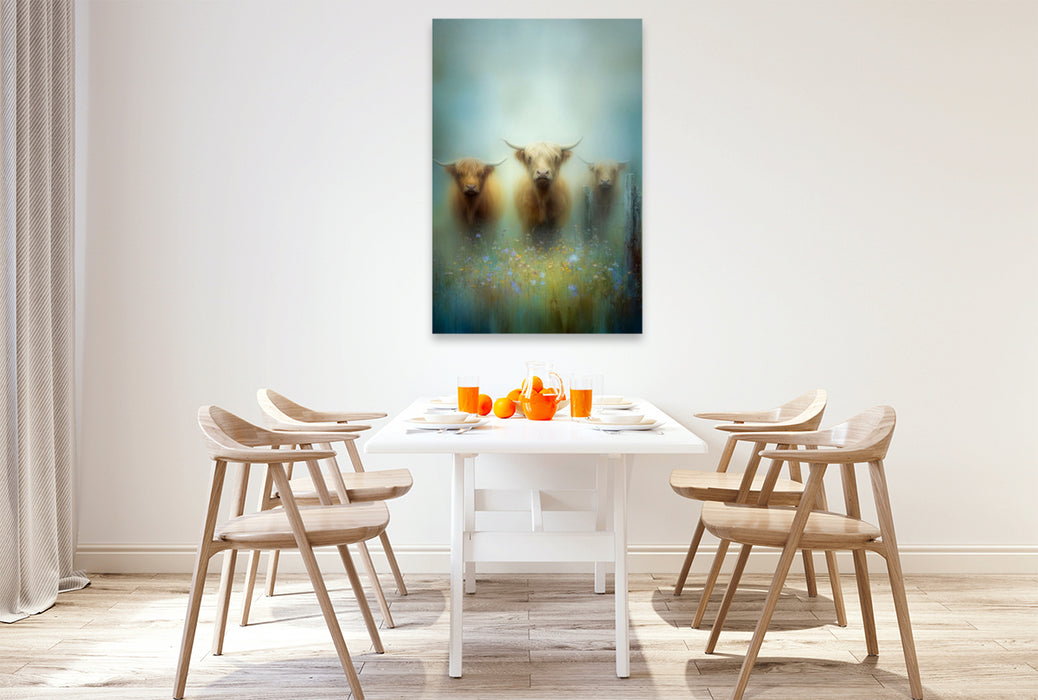 Premium Textil-Leinwand Majestätisch und friedlich – die Hüter der Nebelwiese