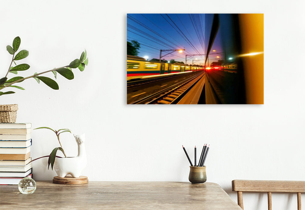 Premium Textil-Leinwand Mit voller Energie auf Schiene, Innovation, die rollt.