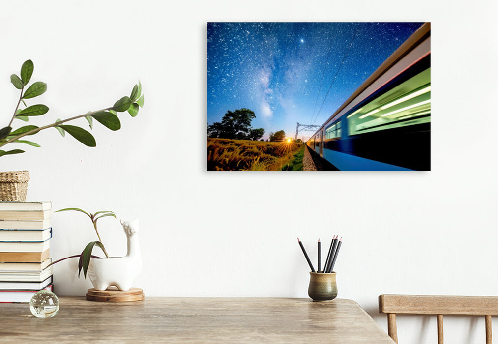 Premium Textil-Leinwand Züge in Bewegung, grün gedacht, stark gemacht.