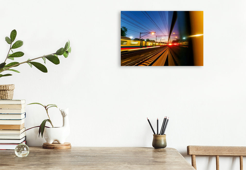 Premium Textil-Leinwand Mit voller Energie auf Schiene, Innovation, die rollt.