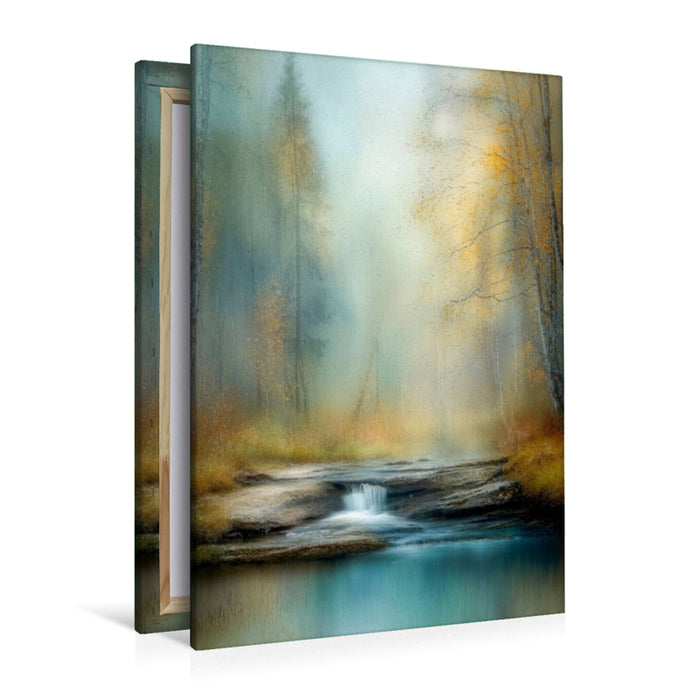 Premium Textil-Leinwand Zwischen silbernen Stämmen flüstert das Wasser von alten Geschichten