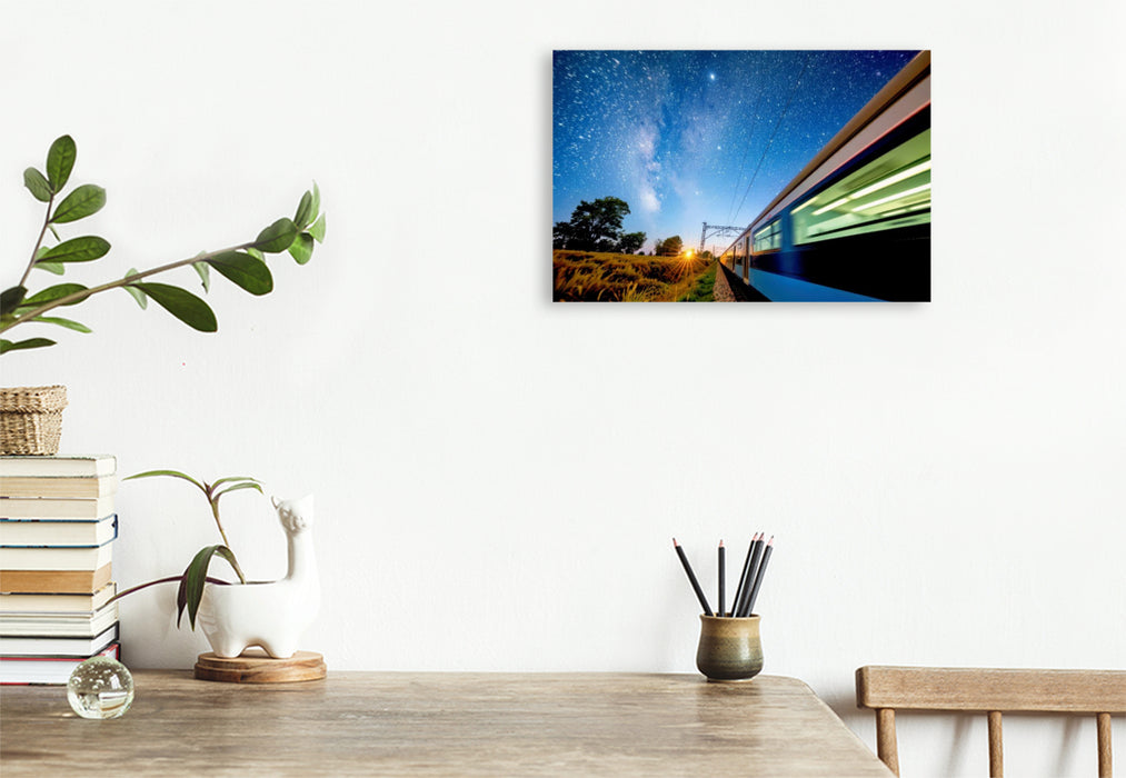 Premium Textil-Leinwand Züge in Bewegung, grün gedacht, stark gemacht.