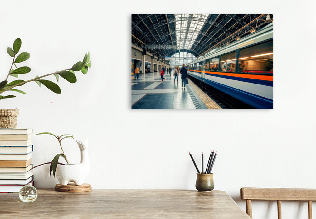 Premium Textil-Leinwand Immer in Fahrt, Züge in Bewegung.