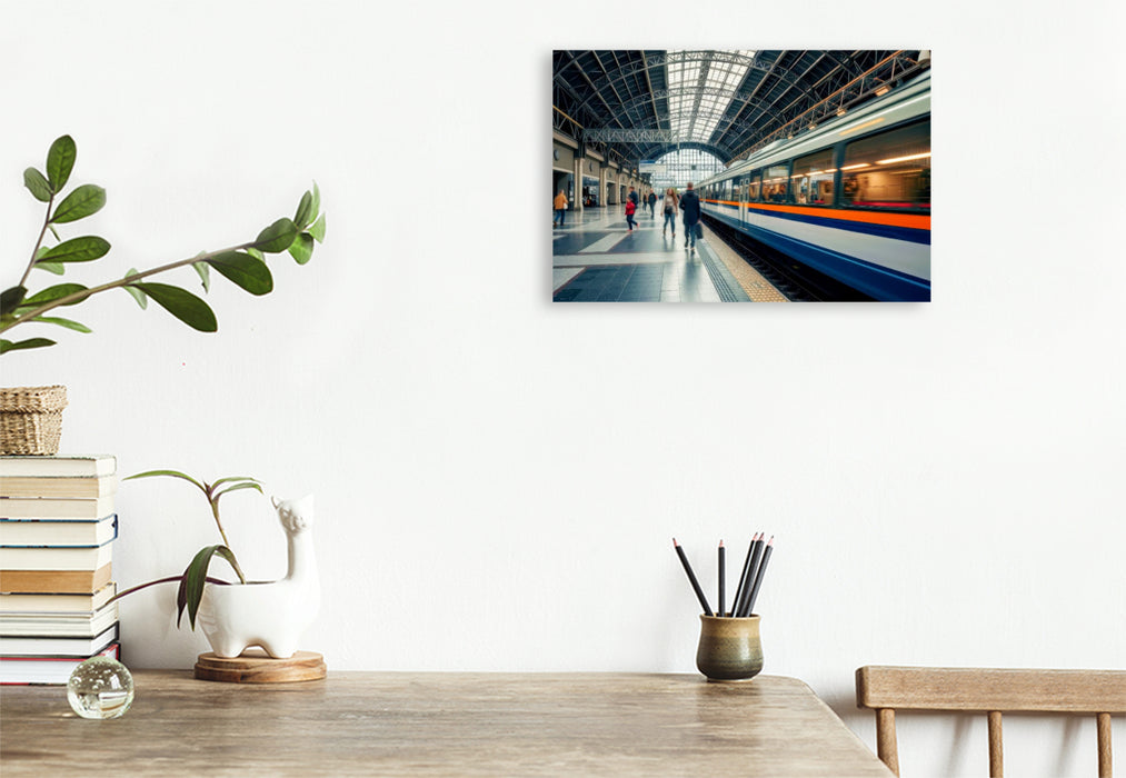 Premium Textil-Leinwand Immer in Fahrt, Züge in Bewegung.