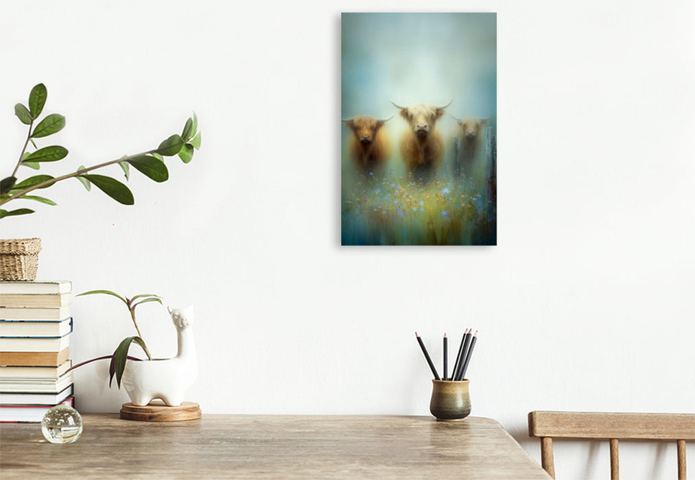 Premium Textil-Leinwand Majestätisch und friedlich – die Hüter der Nebelwiese