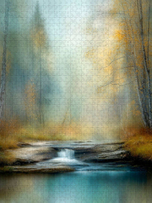 Zwischen silbernen Stämmen flüstert das Wasser von alten Geschichten - CALVENDO Foto-Puzzle'