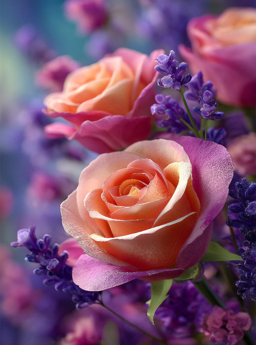 Rosen und Lavendel in harmonischer Blüte - CALVENDO Foto-Puzzle'