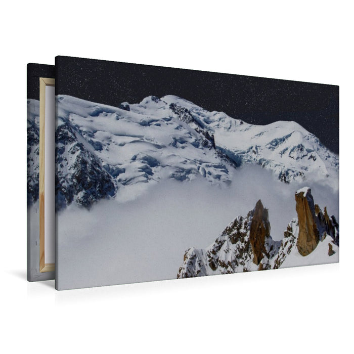 Premium Textil-Leinwand Der Cosmique Grat und der Mont Blanc bei Nacht