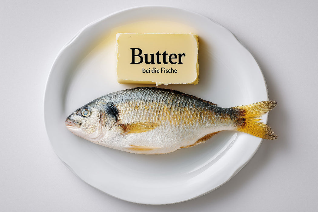 Premium Textil-Leinwand Butter bei die Fische - norddeutscher Spruch mit Humor