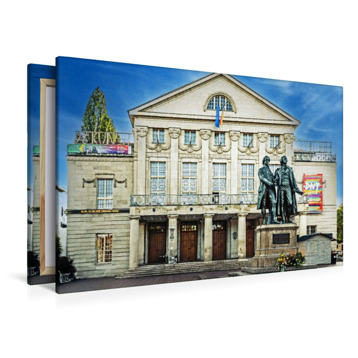 Premium Textil-Leinwand Goethe und Schiller vor dem Nationaltheater