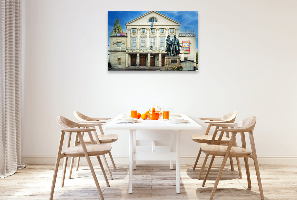 Premium Textil-Leinwand Goethe und Schiller vor dem Nationaltheater