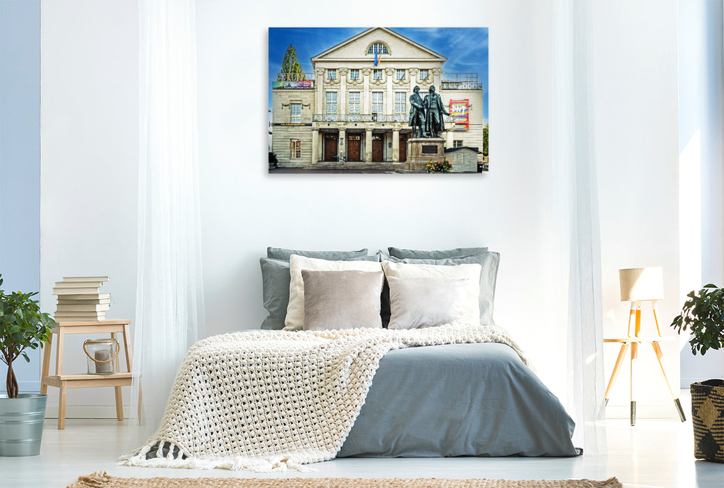 Premium Textil-Leinwand Goethe und Schiller vor dem Nationaltheater