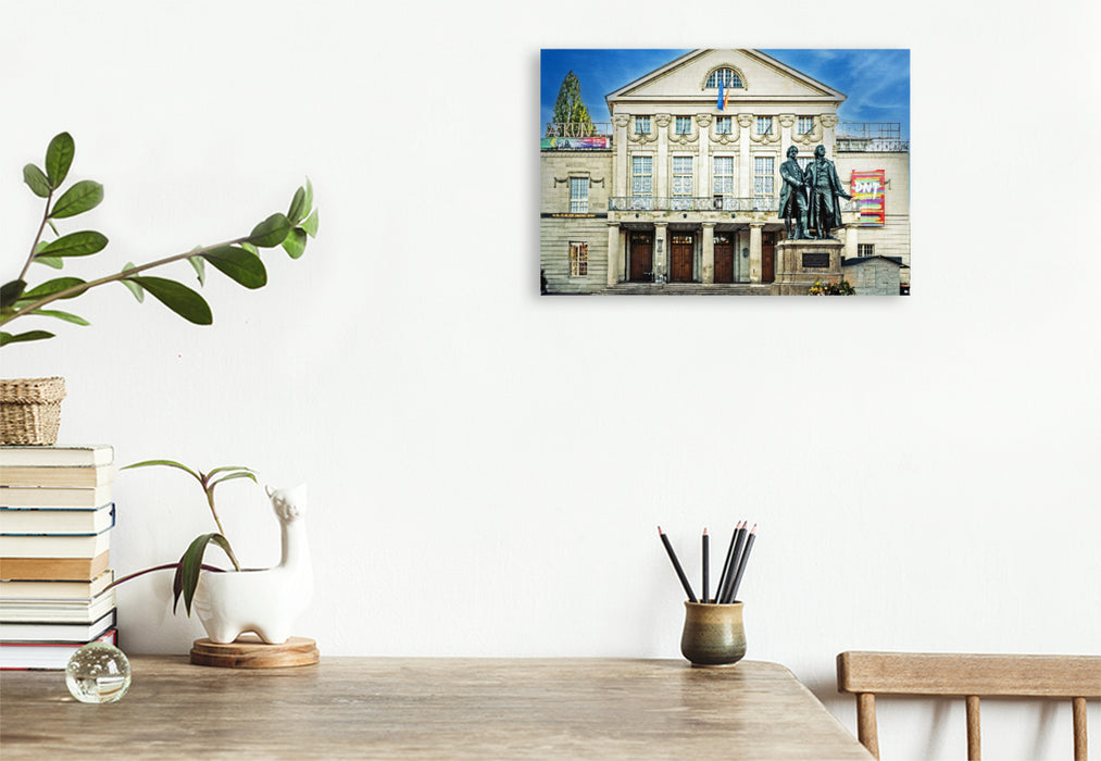 Premium Textil-Leinwand Goethe und Schiller vor dem Nationaltheater
