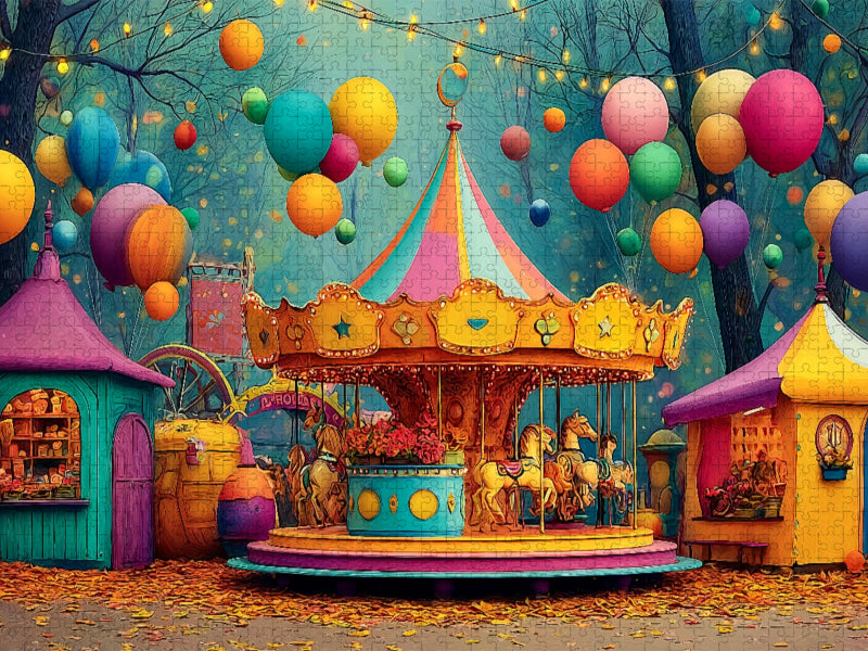 Buntes Karussell mit Luftballons erinnert an Kindheitsträume - CALVENDO Foto-Puzzle'