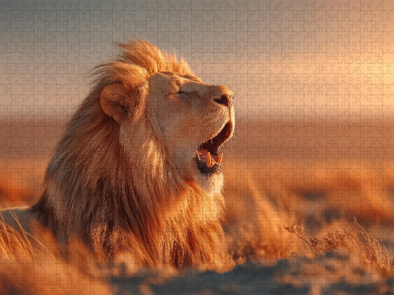 Brüllender Löwe im Sonnenuntergang - CALVENDO Foto-Puzzle'